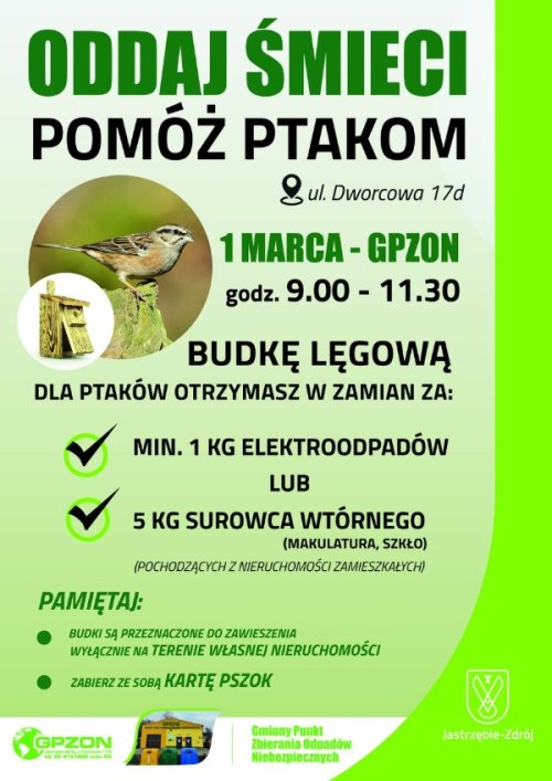 Budki lęgowe za elektrośmieci! 1 marca w GPZON