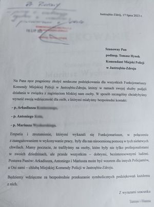 Podziękowania dla policjantów biorących udział w poszukiwaniu zaginionego 28-latka