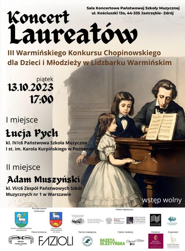 Koncert Laureatów III Warmińskiego Konkursu Chopinowskiego dla Dzieci i Młodzieży w Lidzbarku Warmińskim