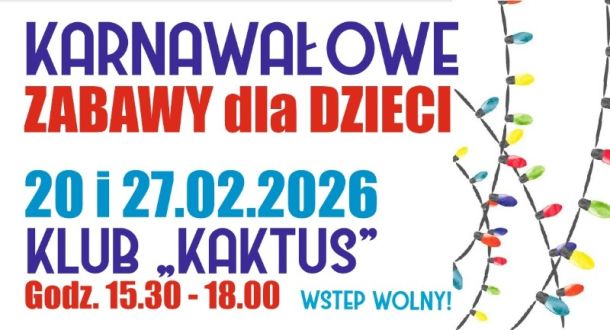 Karnawałowe zabawy dla dzieci w Jastrzębiu - 20 oraz 27 lutego 2026 godz. 15:30 - 18:00