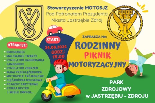 Rodzinny Piknik Motoryzacyjny MOTO SJZ 24 sierpnia w Parku Zdrojowym