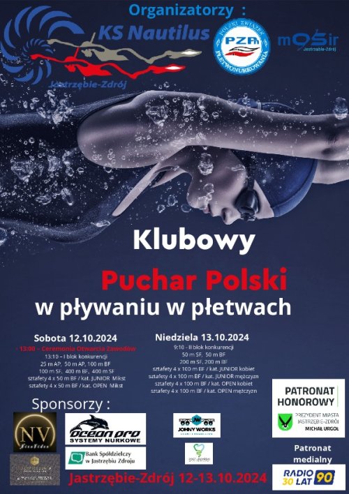 Klubowy Puchar Polski w pływaniu w płetwach - 12-13 października w Jastrzębiu-Zdroju